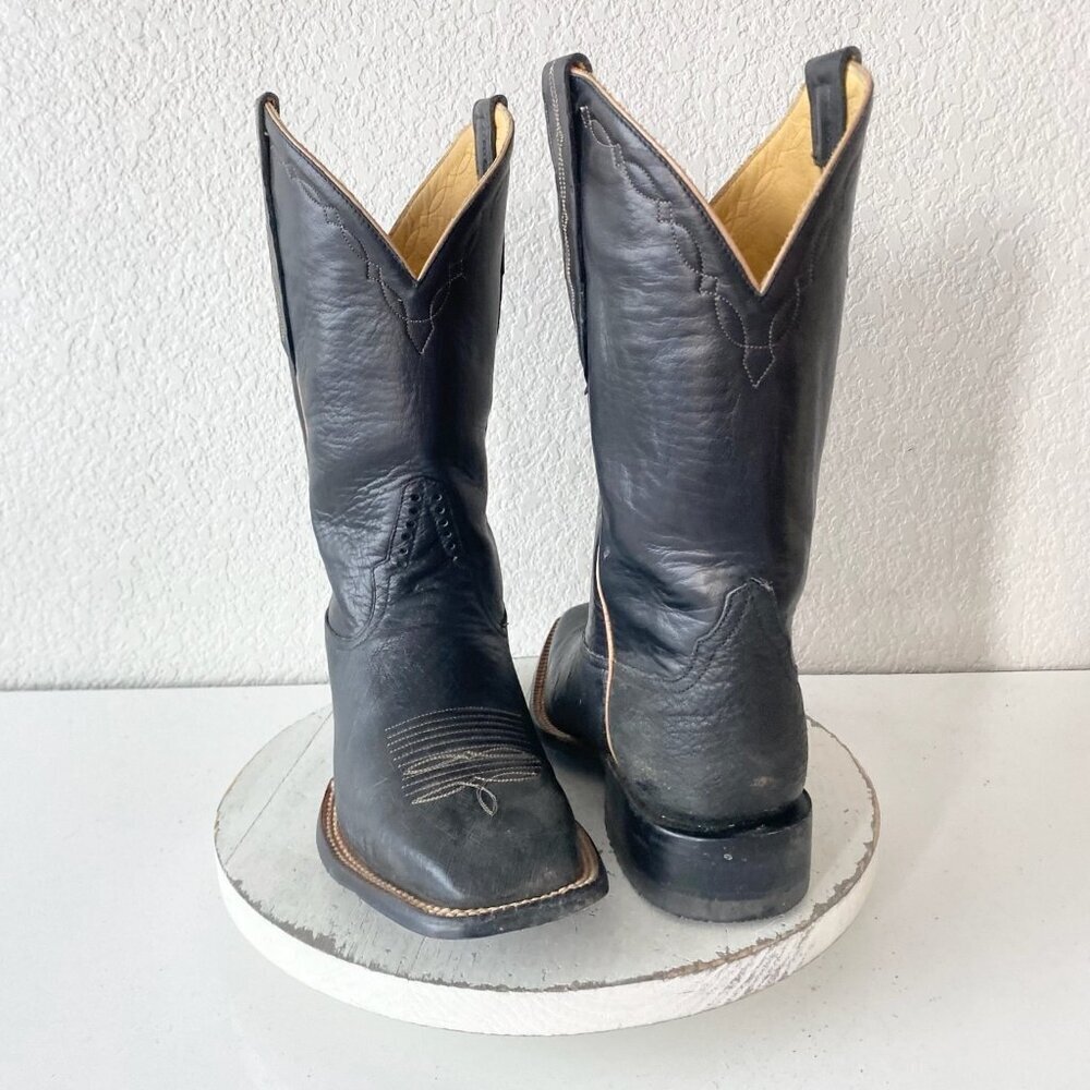 Rod Patrick Mens Cowboy Boots 7.5EE Black Smooth Ostrich Western Square Toe